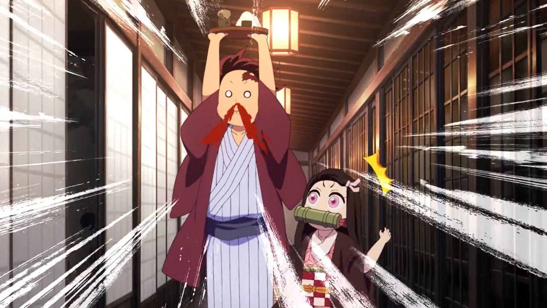 Tanjiro getting a nosebleed in Demon Slayer season 3 (Image via Ufotable)